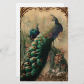 Victoriaans  florale parisiaanse pauw briefpapier (Voorkant / Achterkant)