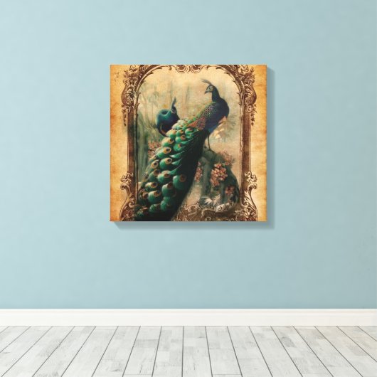 Victoriaans  florale parisiaanse pauw canvas afdruk (Insitu (Houten vloer))