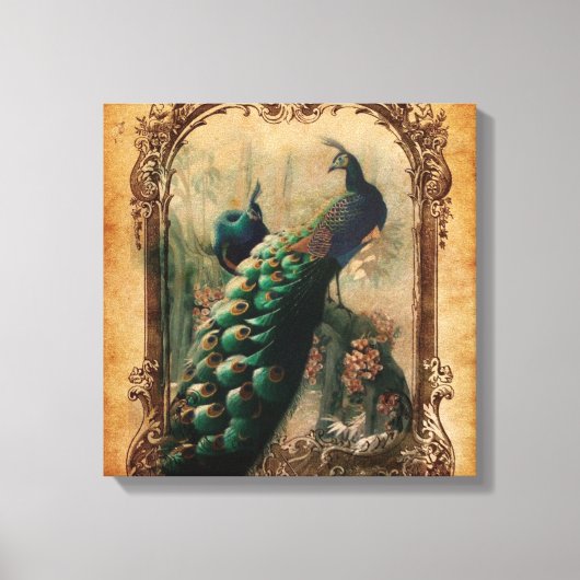Victoriaans  florale parisiaanse pauw canvas afdruk (Voorkant)