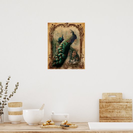 Victoriaans  florale parisiaanse pauw poster (Keuken)