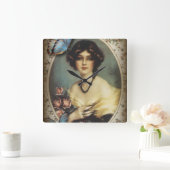  Victoriaans florretro paris vrouw Vierkante Klok (Huis)