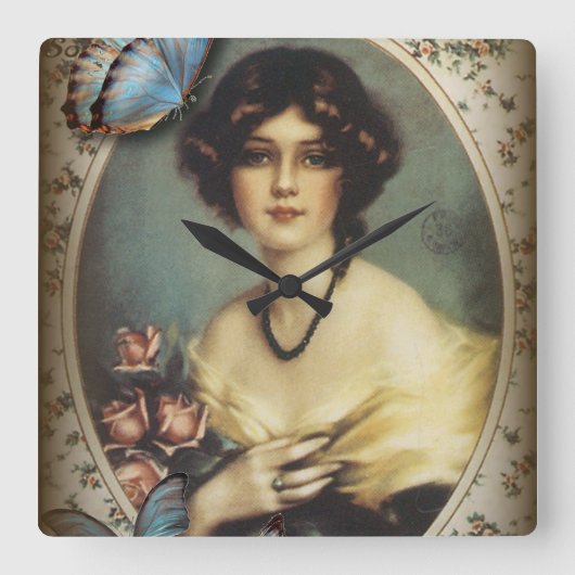  Victoriaans florretro paris vrouw Vierkante Klok (Voorkant)