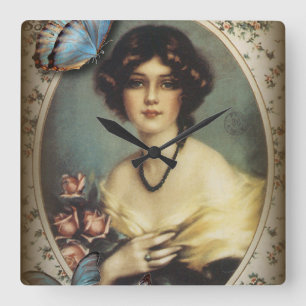 Victoriaans florretro paris vrouw Vierkante Klok