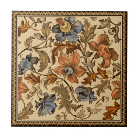 Victoriaans Flower Strewn Transferware 1880s Repro Tegeltje (Voorkant)