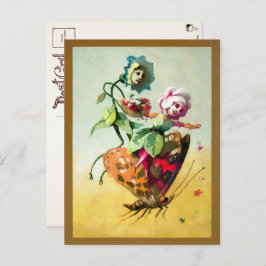 Victoriaans Flowers Rijden op een vlinder Briefkaa Briefkaart