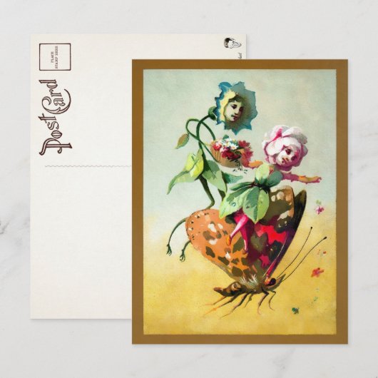 Victoriaans Flowers Rijden op een vlinder Briefkaa Briefkaart (Voorkant / Achterkant)