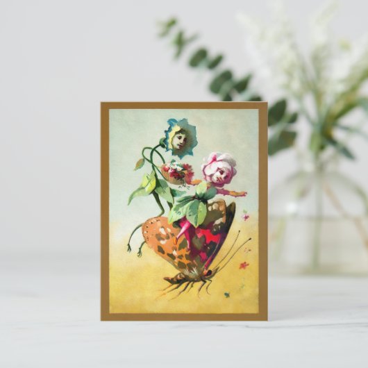 Victoriaans Flowers Rijden op een vlinder Briefkaa Briefkaart (Staand voorkant)