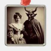  Victoriaans foto van vrouw en duivel Metalen Ornament (Voorkant)