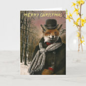 Victoriaans Fox Christmas Kaart (Gele Bloem)