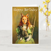 Victoriaans Fox Girl Verjaardag Kaart (Gele Bloem)