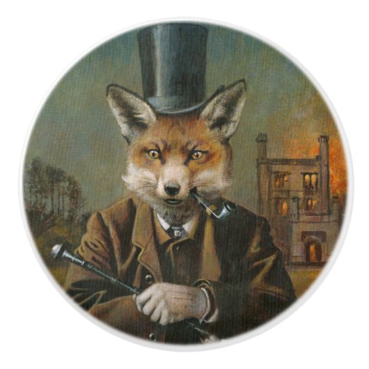  Victoriaans fox-keramische knop (Voorkant)