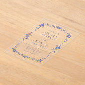 Victoriaans Frans Blauw Bloemen Bruiloft Acryl Uitnodigingen (Laagn)