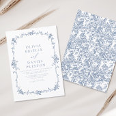 Victoriaans Frans Blauw Bloemen Bruiloft Kaart