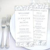 Victoriaans Frans blauw bloemenbruiloft programma