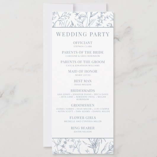 Victoriaans Frans blauw bloemenbruiloft programma (Achterkant)