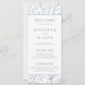 Victoriaans Frans blauw bloemenbruiloft programma  (Voorkant)