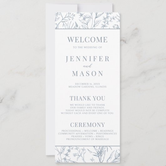 Victoriaans Frans blauw bloemenbruiloft programma (Voorkant)