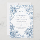 Victoriaans Frans Dusty Blue Wedding Monogram Kaart (Voorkant)