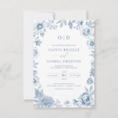 Victoriaans Frans Dusty Blue Wedding Monogram Kaart (Voorkant)