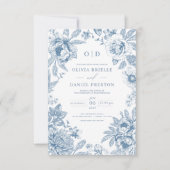 Victoriaans Frans Dusty Blue Wedding Monogram Kaart (Voorkant)