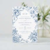 Victoriaans Frans Dusty Blue Wedding Monogram Kaart (Staand voorkant)