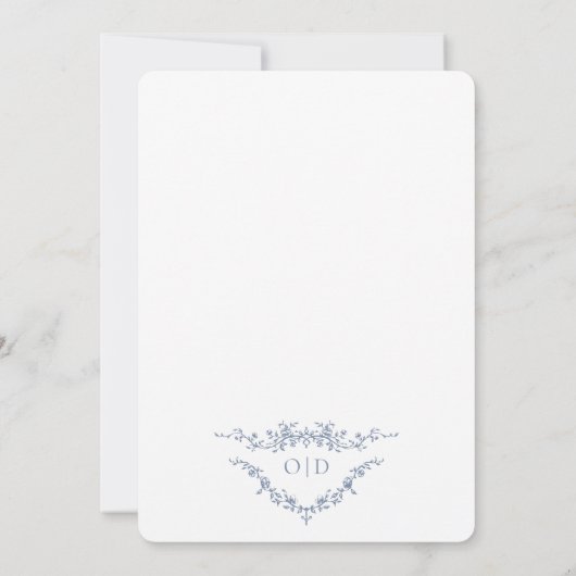 Victoriaans Frans Dusty Blue Wedding Monogram Kaart (Achterkant)