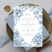 Victoriaans Frans Dusty Blue Wedding Monogram Kaart