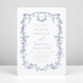 Victoriaans Frans Dusty Blue Wedding Monogram Kaart