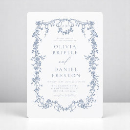 Victoriaans Frans Dusty Blue Wedding Monogram Kaart