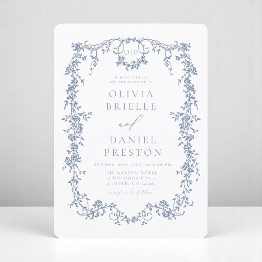 Victoriaans Frans Dusty Blue Wedding Monogram Kaart