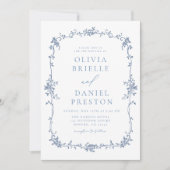 Victoriaans  Frans Foto Blauw Bruiloft Kaart (Voorkant)