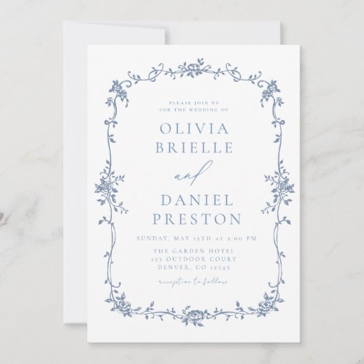 Victoriaans  Frans Foto QR Code Bruiloft Kaart (Voorkant)