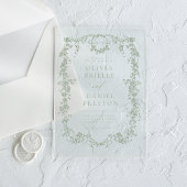 Victoriaans Frans Sage Groen Bruiloft Monogram Acryl Uitnodigingen