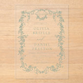 Victoriaans Frans Sage Groen Bruiloft Monogram Acryl Uitnodigingen (Voorkant)
