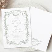 Victoriaans Frans Sage Groen Bruiloft Monogram Kaart