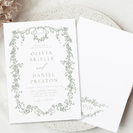 Victoriaans Frans Sage Groen Bruiloft Monogram Kaart