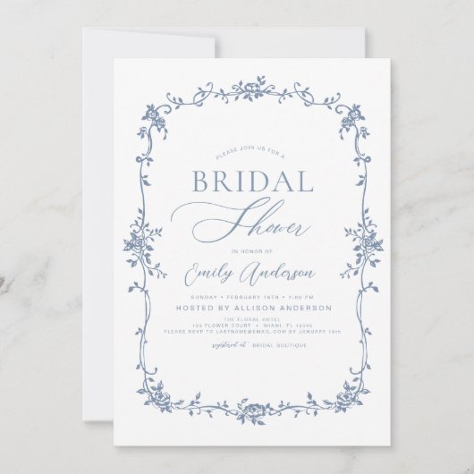 Victoriaans Frans Stoffig Blauw Vrijgezellenfeest Kaart (Voorkant)