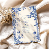 Victoriaans Franse Blauwe Bloemen Huwelijk Kaart