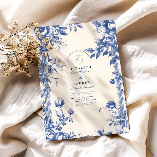 Victoriaans Franse Blauwe Bloemen Huwelijk Kaart