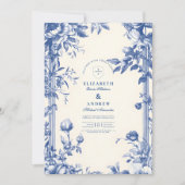 Victoriaans Franse Blauwe Bloemen Huwelijk Kaart (Voorkant)