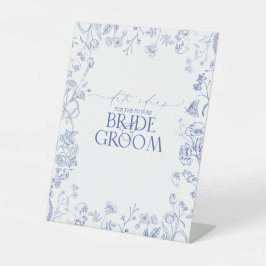 Victoriaans Franse blauwe en witte Floral Date Ide Reclamebord Met Voetstuk