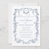 Victoriaans Franse Blauwe Repetitie Diner Trouwen Kaart (Voorkant)