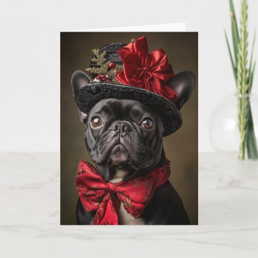 Victoriaans Franse Bulldog Kerstmis Feestdagen Kaart (Voorkant)