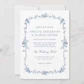 Victoriaans  Franse Dusty Blue Floral Wedding Kaart (Voorkant)