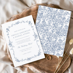 Victoriaans  Franse Dusty Blue Floral Wedding Kaart