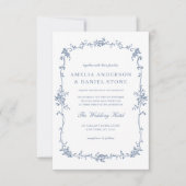 Victoriaans  Franse Dusty Blue Floral Wedding Kaart (Voorkant)