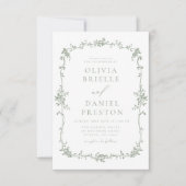 Victoriaans  Franse foto Sage Green Wedding Kaart (Voorkant)