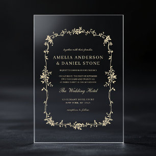 Victoriaans Franse gouden vintage bruiloft Acryl Uitnodigingen