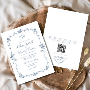 Victoriaans Franse QR-code Floral Wedding Monogram Kaart