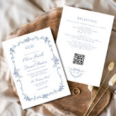 Victoriaans Franse QR-code Floral Wedding Monogram Kaart